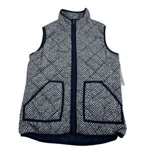 Fresh Women's Herringbone Puffer Vest‎ Zip-Up Sleeveless Jacket Black White M